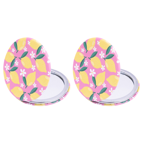 2PK Splosh Handbag Accessories Compact Mirror 7cm Round - Lemon