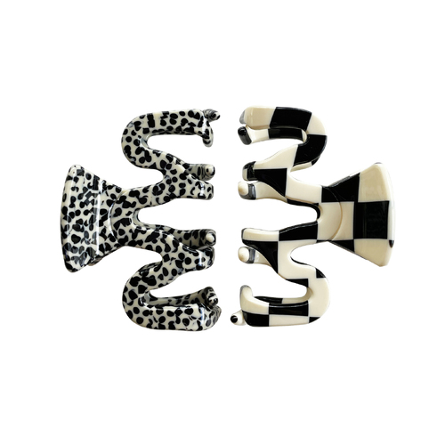 2pc Culturesse Kelsea Artsy 5.3cm Double Wave Hair Claw Set - Check/Leopard