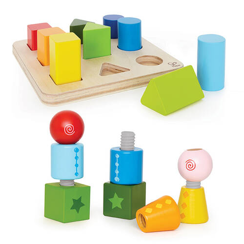 10pc Hape Colour & Shape Sorter & 8pc Hape Twist & Turnables Combo Set