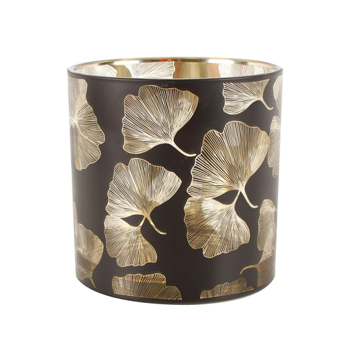 Maine & Crawford 15cm Maalik Glass Ginkgo Candle Holder - Black/Gold