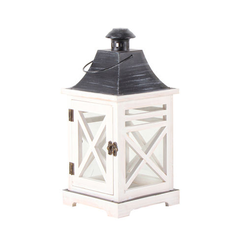 Maine & Crawford 34cm Cacee Lantern Candle Holder Small - White/Dark Grey