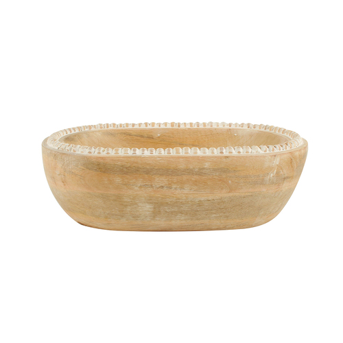 Maine & Crawford Bryony 30cm Mango Wood Round Bowl - Cream