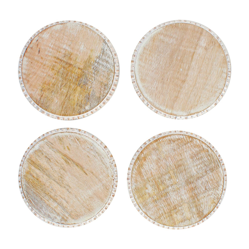 4pc Maine & Crawford Bryony 10cm Mango Wood Coaster - Cream