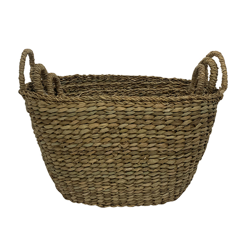 3pc Maine & Crawford Flic Typha 40/45/50cm Basket w/ Ring Handle - Natural