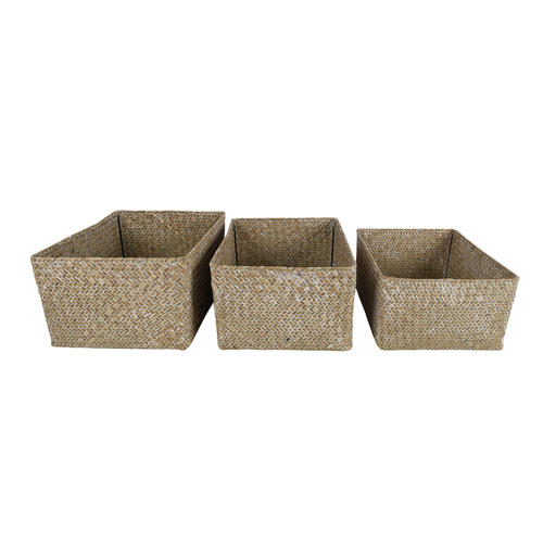 3pc Maine & Crawford Leia Basket Set Rectangle Large - White Wash