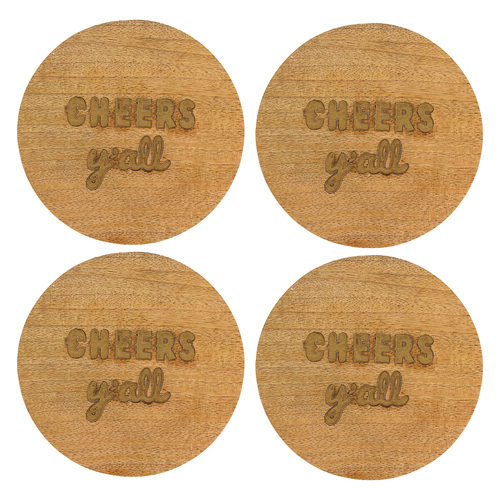 4pc Maine & Crawford Harmony 10cm Mango Wood Round Coaster - Natural