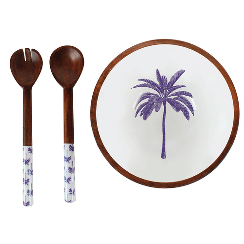 Maine & Crawford Belize 26cm Blue Palm Tree Round Bowl Enamel Mango Wood