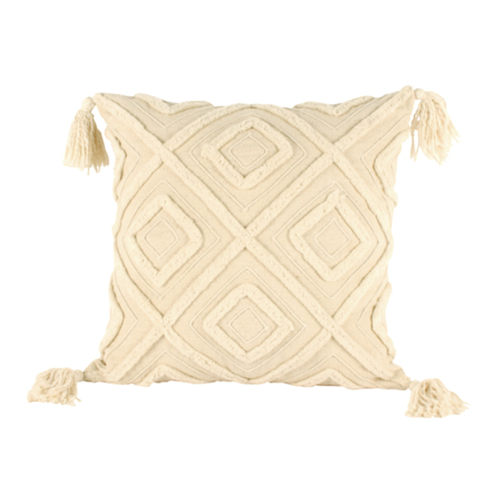 Maine & Crawford Harriett 46x46cm Cotton Cushion w/ Tassel - Cream