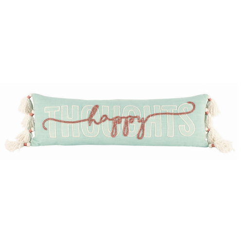 Maine & Crawford Bea 82x26cmEmbroidered Happy Cushion w/ Tassel - Sky Blue