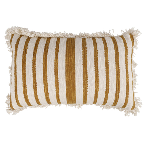 Maine & Crawford Cora 50x30cm Stripe Cushion w/ Fringing - Gold