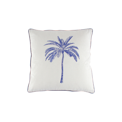 Maine & Crawford Belize 50x50cm Palm Print Cotton Cushion - White/Blue