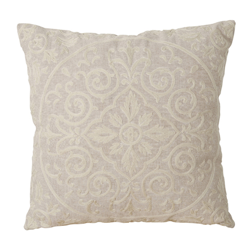 Maine & Crawford Nico Embroidered 40cm Cushion Square - Beige/White