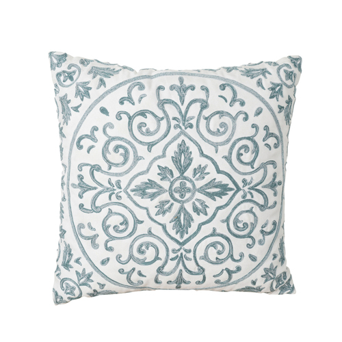 Maine & Crawford Athena Embroidered 40cm Cushion Square - Blue/White