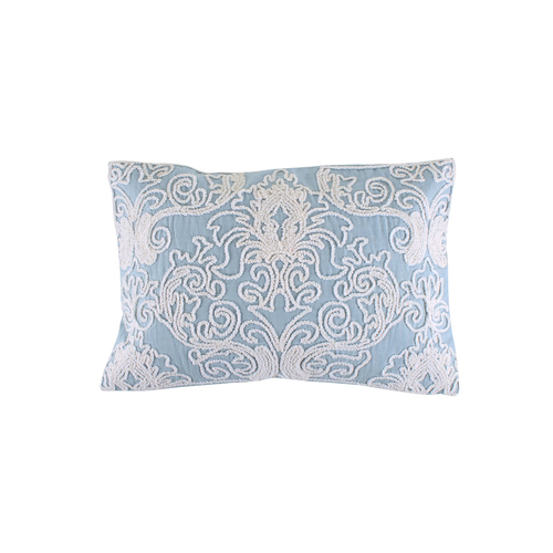 Maine & Crawford Haimi 50x35cm Embroidered Cotton Cushion - Blue/White