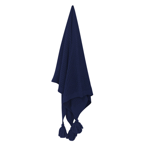 Maine & Crawford Hania 152x127cm Chunky Knit Throw w/ Tassels - Navy