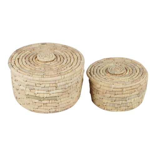 2pc Maine & Crawford Eda Seagrass Round Basket w/ Lid Set - Natural