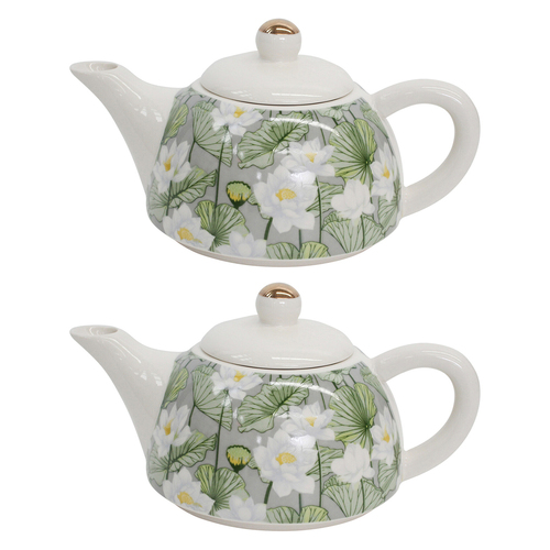 2PK LVD Water Lily 19.5cm Teapot Porcelain Decorative Tea Brewing Pot