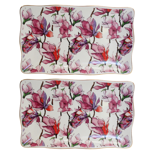 2PK LVD Magnolia Porcelain 20x12cm Floral Plate Rectangle Tableware