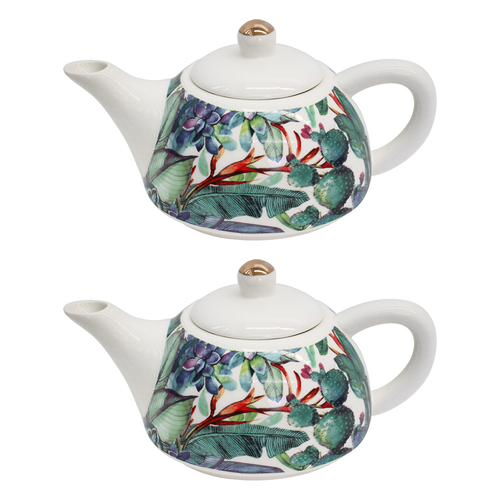 2PK LVD Tropics 19.5cm Teapot Porcelain Decorative Tea Brewing Pot