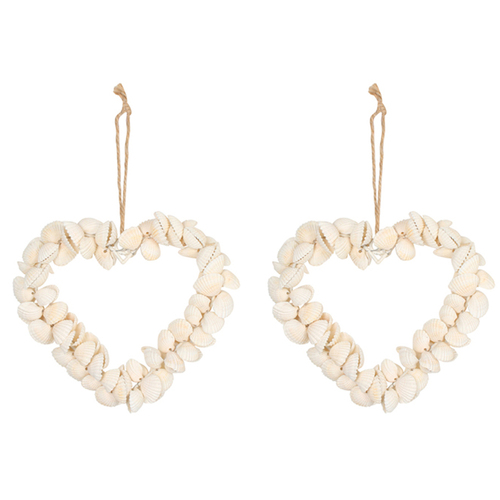 2PK Maine & Crawford Lulu Shell 18cm Heart Decoration Hanging Small - White