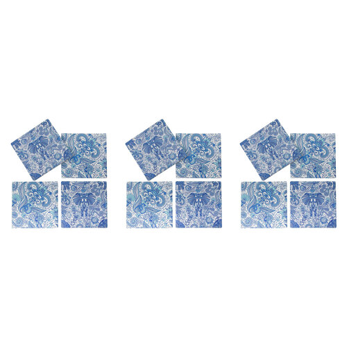 3x 4pc LVD Mythical Elephant Coaster Square 11x11cm - Blue