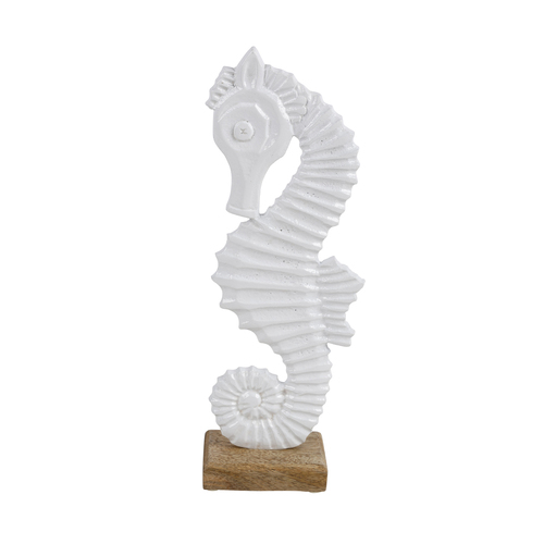 Maine & Crawford 7 Seas Metal/Wood 32cm Sea Horse Ornament - White