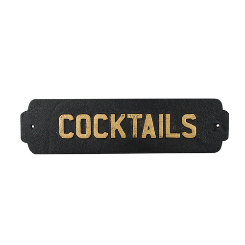 Maine & Crawford Walta 35x9cm Cast Iron Cocktails Plaque - Black