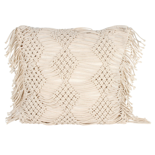 Maine & Crawford Vista Macrame 50x50cm Cushion w/ Fringe - White