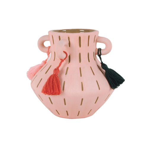 Maine & Crawford Bodee Amphora 13cm Stoneware Vase w/ Tassel - Pink