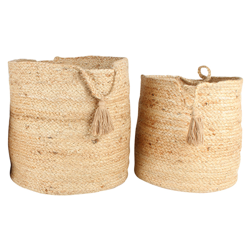 2pc Maine & Crawford Breeze 30/35cm Jute Basket w/ Tassel - Natural