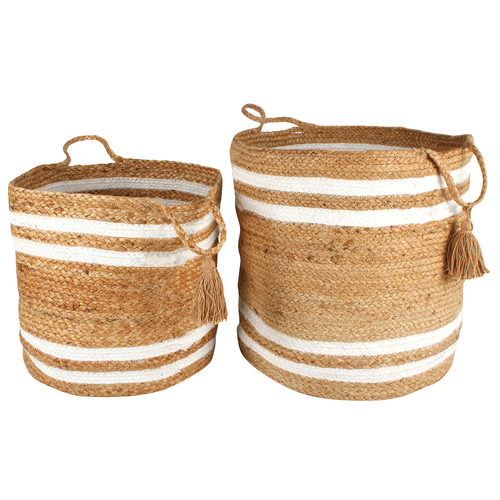 2pc Maine & Crawford Belle 30/35cm Jute Basket w/ Tassel - Natural