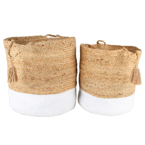 2pc Maine & Crawford Clover 30/35cm Jute Basket w/ Tassel - Natural