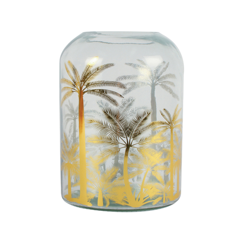 Maine & Crawford Hana 20x14cm Golden Palm Glass Vase - Clear