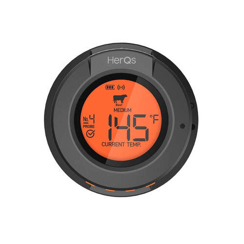 HerQs Smart Digital Dome BBQ Thermometer w/ Probes - Black