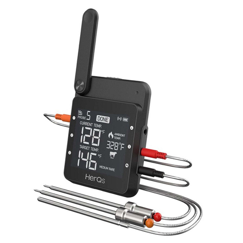 HerQs Professional Bluetooth/WiFi Meat Thermometer App - Black