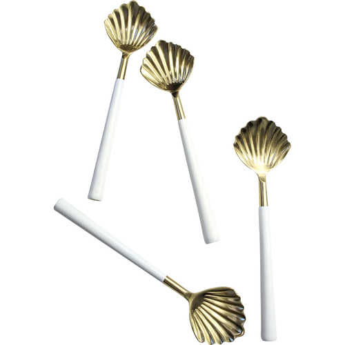 4pc LVD Brass Shell Teaspoon 14x3.5cm - White/Gold