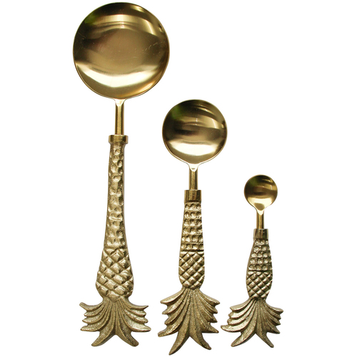 3pc LVD S/Steel/Brass Spoon Serving Set Pineapple Handle - Gold