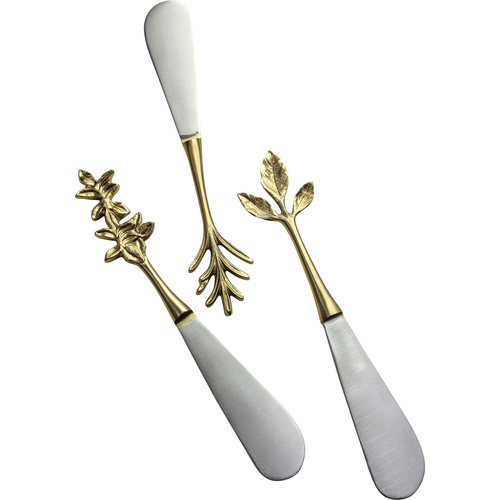 3pc LVD S/Steel Spreaders Brass Botanical Handle 15.5x2.5cm - Silver/Gold