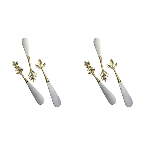 2x 3pc LVD S/Steel Spreaders Brass Botanical Handle 15.5x2.5cm - Silver/Gold