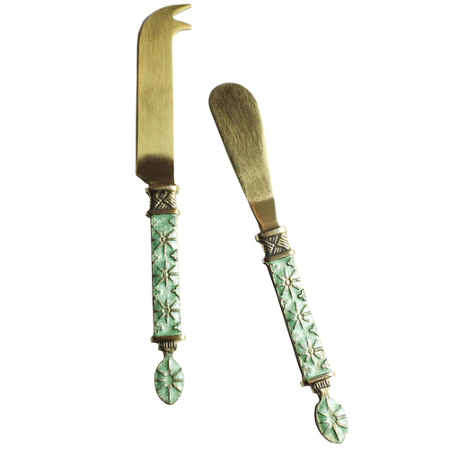 2pc LVD Brass Cheese Knife & Spreader Faro - Gold/Green