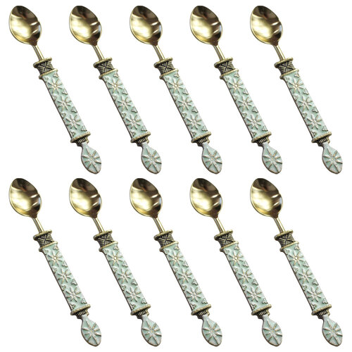 10PK LVD Brass Teaspoon Faro Handle 16x3cm - Gold/Mint