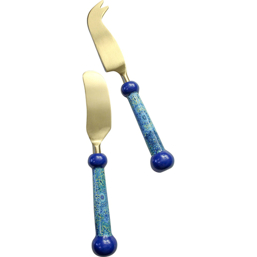 2pc LVD Brass Cheese Knife & Spreader Porto - Gold/Blue