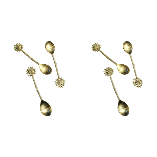 2x 3pc LVD Brass Teaspoon Sunflower Handle 14x3cm - Gold