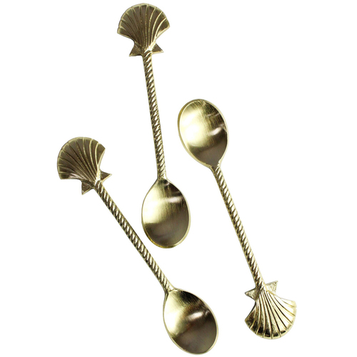 3pc LVD Brass Teaspoon Shell Handle Cutlery 14x3cm - Gold