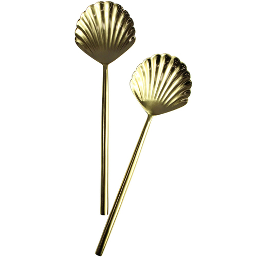 2pc LVD Brass Classic Shell Salad Server 28cm - Gold