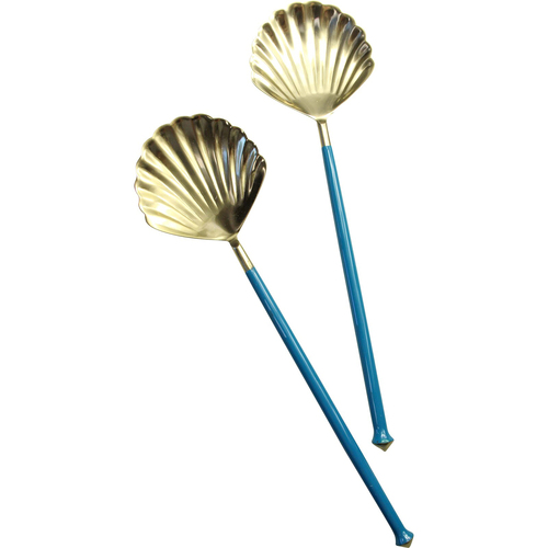 2pc LVD S/Steel Shell Salad Server 28cm - Gold/Blue