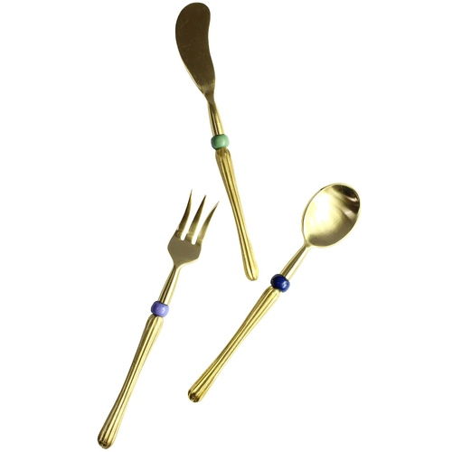 3pc LVD Brass Cutlery Set Spoon/Fork/Spreader Belle - Gold