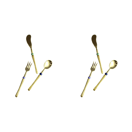 2x 3pc LVD Brass Cutlery Set Spoon/Fork/Spreader Belle - Gold