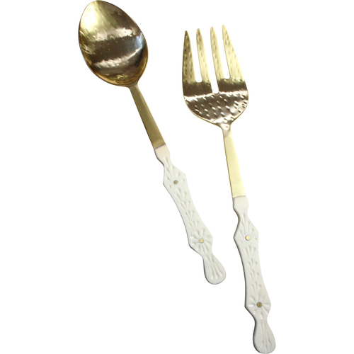 2pc LVD Brass/Resin Salad Server Sienna 18cm - White/Gold