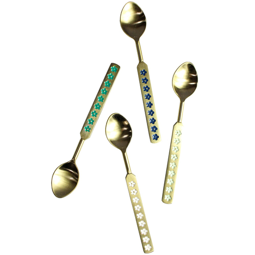 4pc LVD Brass Teaspoon Mini Daisy Flower Handle 15x3cm - Gold